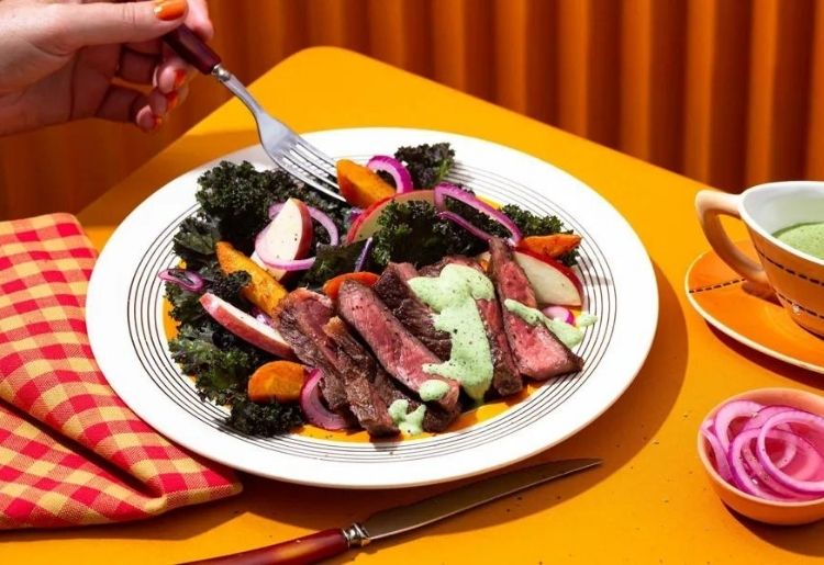 Black Angus rib-eye steak salad with green goddess dressing